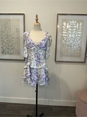 #137 For Love & Lemons White Dress with Lavender Floral Print